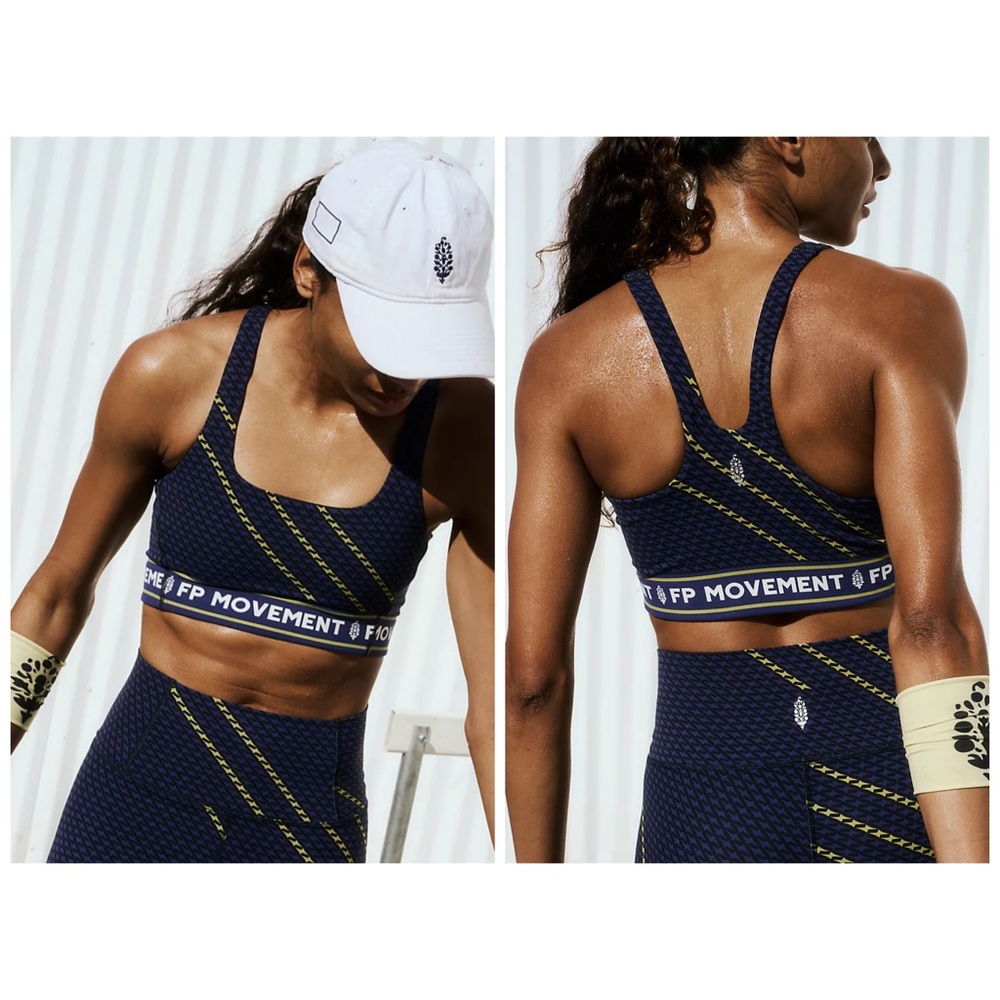 Free People Never Better Logo Square Neck Sports Bra Black Combo S